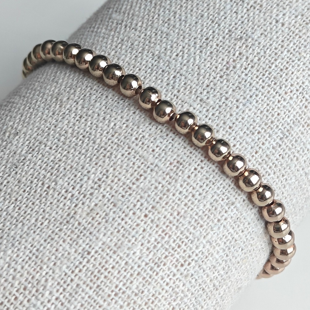 Gold Metal Beaded Stretch Bracelet Polished Round Ball Minimalist Stacking